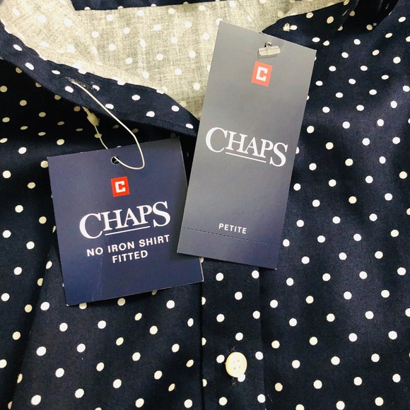 Chaps Navy Blue with White Polka Dots Button Up - Picture 5 of 8